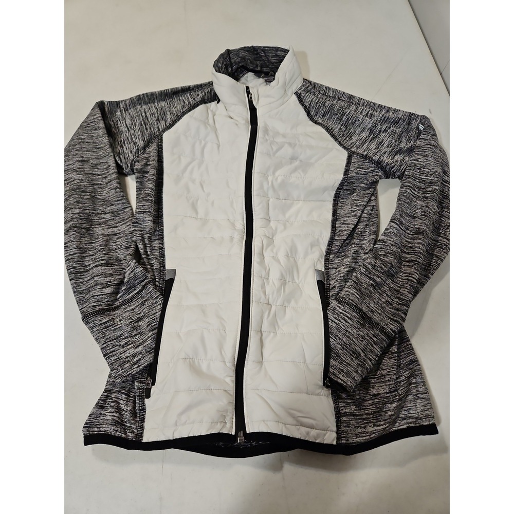 Eddie Bauer Jacket Womens Small Blk/white Athletic Full Zip Puffer Thumbhole(637